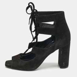 Saint Laurent Black Suede and Velvet Loulou Sandals Size 37