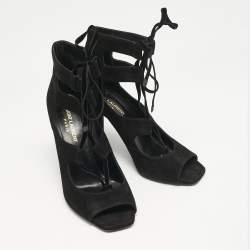 Saint Laurent Black Suede and Velvet Loulou Sandals Size 37