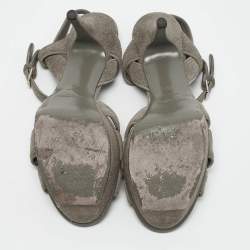 Saint Laurent Grey Suede Tribute Ankle Strap Sandals Size 40