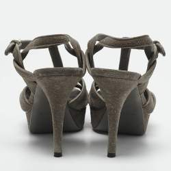 Saint Laurent Grey Suede Tribute Ankle Strap Sandals Size 40