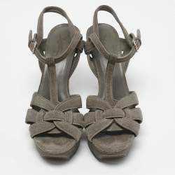 Saint Laurent Grey Suede Tribute Ankle Strap Sandals Size 40