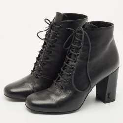 Saint Laurent  Black Leather Ankle Length Boots Size 36