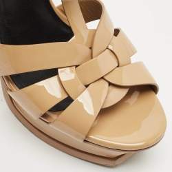 Saint Laurent Beige Patent Leather Tribute Platform Sandals Size 38.5