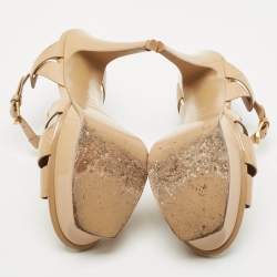 Saint Laurent Beige Patent Leather Tribute Platform Sandals Size 38.5