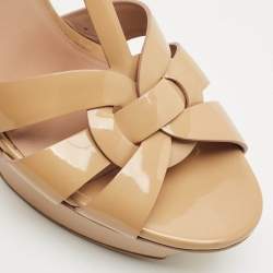 Saint Laurent Beige Patent Leather Tribute Platform Sandals Size 37.5