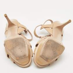 Saint Laurent Beige Patent Leather Tribute Platform Sandals Size 37.5