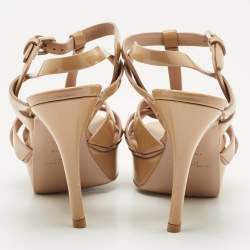 Saint Laurent Beige Patent Leather Tribute Platform Sandals Size 37.5