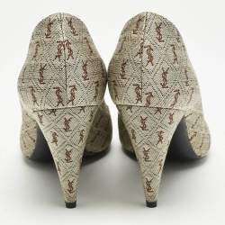 Saint Laurent Brown Monogram Canvas and Leather Lola Cap Toe Pumps Size 39