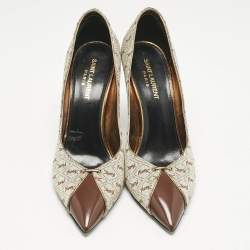 Saint Laurent Brown Monogram Canvas and Leather Lola Cap Toe Pumps Size 39