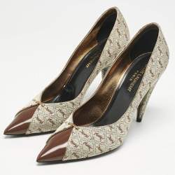 Saint Laurent Brown Monogram Canvas and Leather Lola Cap Toe Pumps Size 39