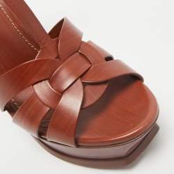 Pre Owned Saint Laurent Brown Leather Tribute Ankle Strap Sandals Size 39.5