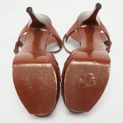 Pre Owned Saint Laurent Brown Leather Tribute Ankle Strap Sandals Size 39.5