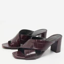 Saint Laurent Burgundy Croc Embossed Leather Loulou Slide Sandals Size 39