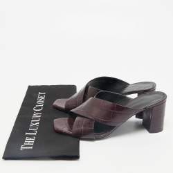 Saint Laurent Burgundy Croc Embossed Leather Loulou Slide Sandals Size 39