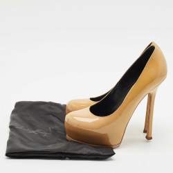 Saint Laurent Beige Patent Leather Tribtoo Platform Pumps Size 38.5