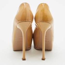 Saint Laurent Beige Patent Leather Tribtoo Platform Pumps Size 38.5