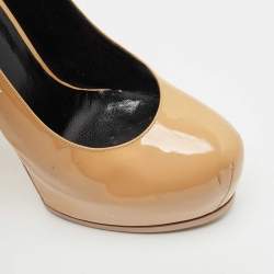 Saint Laurent Beige Patent Leather Tribtoo Platform Pumps Size 38.5