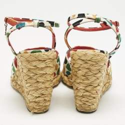 Saint Laurent Multicolor Fabric Raffia Wedge Sandals Size 37
