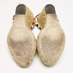Saint Laurent Multicolor Fabric Raffia Wedge Sandals Size 37