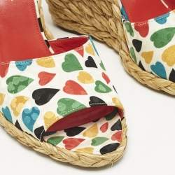 Saint Laurent Multicolor Fabric Raffia Wedge Sandals Size 37