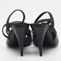 Saint Laurent Black Leather Pearls Embellished Ankle Wrap Sandals Size 40