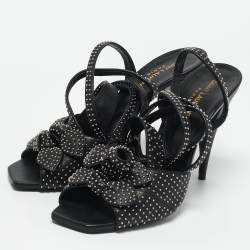 Saint Laurent Black Leather Pearls Embellished Ankle Wrap Sandals Size 40