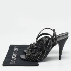 Saint Laurent Black Leather Pearls Embellished Ankle Wrap Sandals Size 40