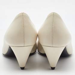 Saint Laurent Off White/Navy Blue Leather Anais YSL Bow Pumps Size 35.5