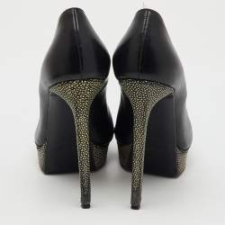 Saint Laurent Black Leather Janis Pointed Toe Platform Pumps Size 40