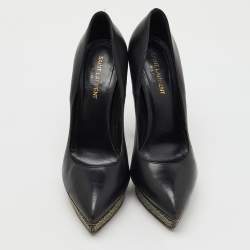 Saint Laurent Black Leather Janis Pointed Toe Platform Pumps Size 40