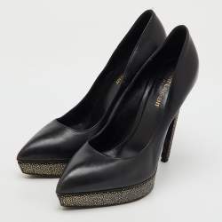 Saint Laurent Black Leather Janis Pointed Toe Platform Pumps Size 40