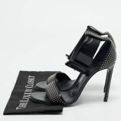 Pre Owned Saint Laurent Black Leather Embellished Ankle Strap Sandals Size 39.5