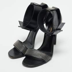 Pre Owned Saint Laurent Black Leather Embellished Ankle Strap Sandals Size 39.5