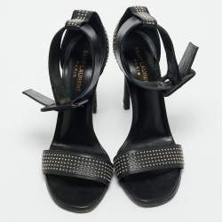 Pre Owned Saint Laurent Black Leather Embellished Ankle Strap Sandals Size 39.5