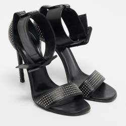 Pre Owned Saint Laurent Black Leather Embellished Ankle Strap Sandals Size 39.5