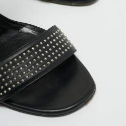 Pre Owned Saint Laurent Black Leather Embellished Ankle Strap Sandals Size 39.5