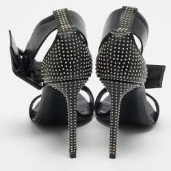 Pre Owned Saint Laurent Black Leather Embellished Ankle Strap Sandals Size 39.5