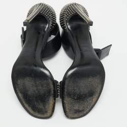 Pre Owned Saint Laurent Black Leather Embellished Ankle Strap Sandals Size 39.5
