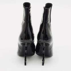 Saint Laurent Black Patent Leather Opyum Pointed Toe Ankle Boots Size 37
