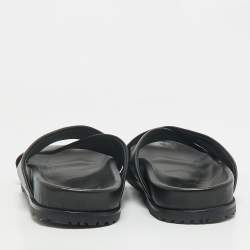 Pre Owned Saint Laurent Black Leather Crisscross Flat Slides Size 39