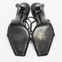 Saint Laurent Black Satin Harlow Crystals Ankle Strap Sandals Size 39