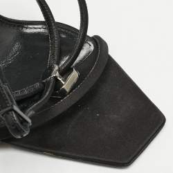 Saint Laurent Black Satin Harlow Crystals Ankle Strap Sandals Size 39