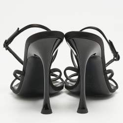 Saint Laurent Black Satin Harlow Crystals Ankle Strap Sandals Size 39