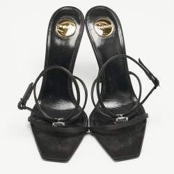Saint Laurent Black Satin Harlow Crystals Ankle Strap Sandals Size 39