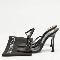 Saint Laurent Black Satin Harlow Crystals Ankle Strap Sandals Size 39