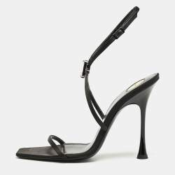Saint Laurent Black Satin Harlow Crystals Ankle Strap Sandals Size 39
