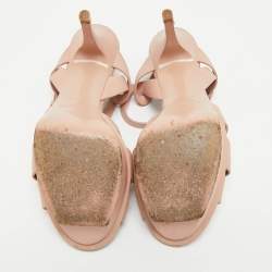 Saint Laurent Beige Leather Tribute Platform Sandals Size 37.5