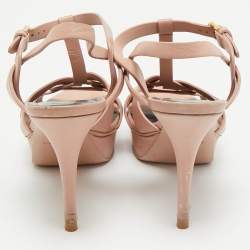Saint Laurent Beige Leather Tribute Platform Sandals Size 37.5