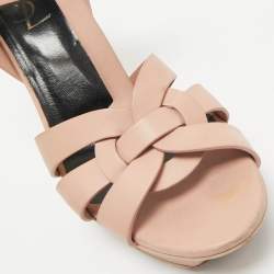 Saint Laurent Beige Leather Tribute Platform Sandals Size 37.5