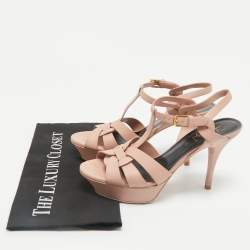 Saint Laurent Beige Leather Tribute Platform Sandals Size 37.5